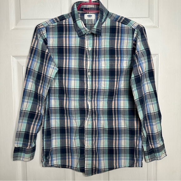 Old Navy Button-Up Shirt Plaid Blue and, Green, & Pink Size Extra Large - Picture 1 of 16